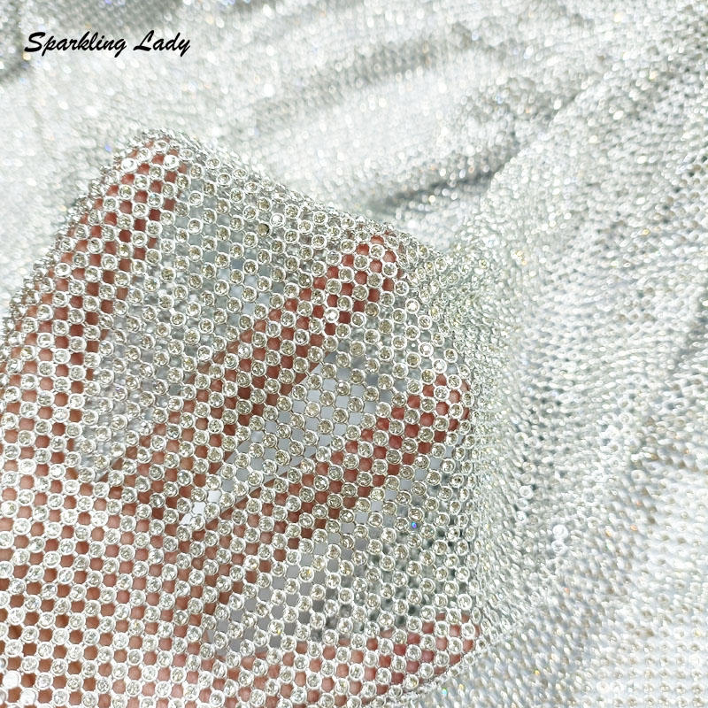 Crystal Mesh Fabric - 3MM Modischer Metall-Strass-Stoff Glitzernder Aluminium-Kristallnetzstoff für