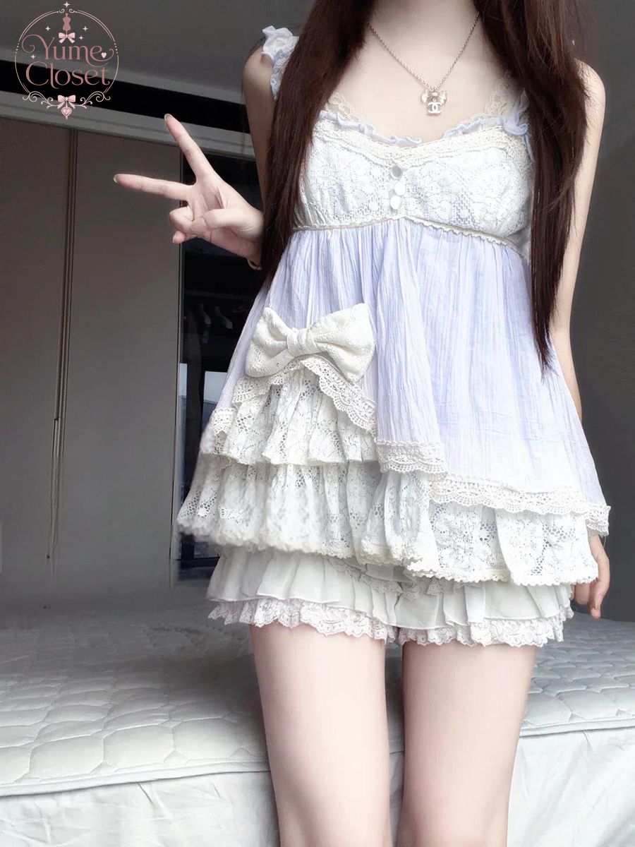 Elastic Lace Trim - Coquette Ryousangata Dollcore Japanisches Vintage 2-Teiliges