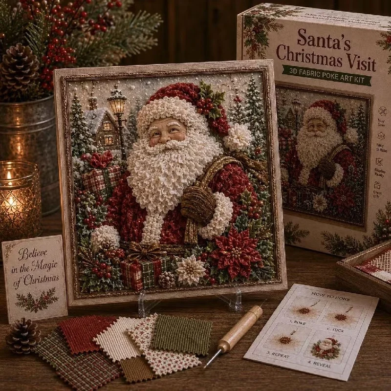 Embroidery Craft - Vintage Weihnachts-Stoff-Poke-Art-DIY-Set, vorgefertigte Stoffquadrat-Stanz-Stickerei-Bastelset für Erwachsene